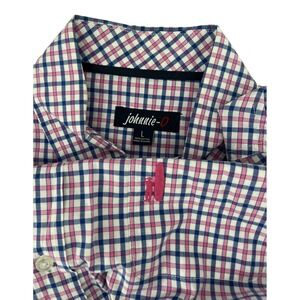 Johnnie-O Mens Large Navy Pink Plaid Cotton Button Down Long Sleeve Shirt L